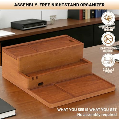 Valet Tray, Nightstand Organizer with Charging Station - color: Stylish Brown