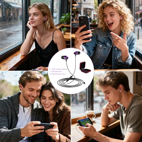 APETOO USB C Wired Earbuds for iPhone 18 Pro 17 16 15 Volume Control Purple - color: Purple
