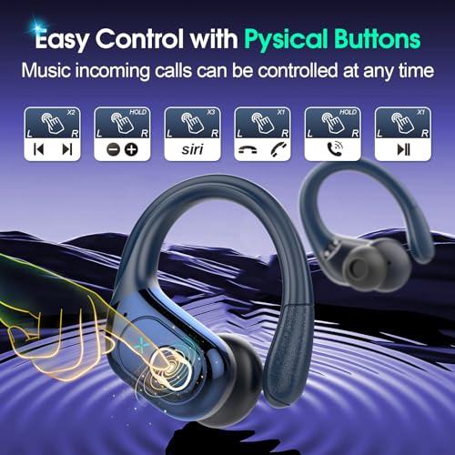 Aptkdoe Wireless Earbuds 75H Bluetooth 5.4 Sport Headphones with Earhooks - color: Royal Blue