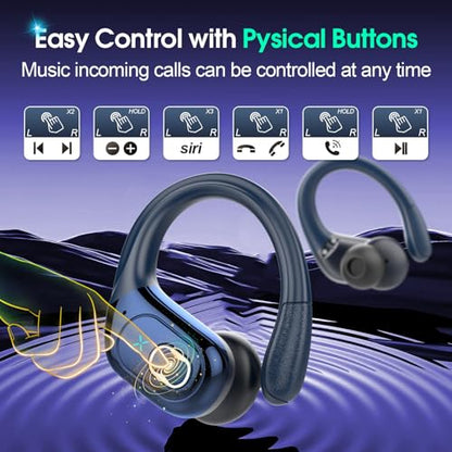 Aptkdoe Wireless Earbuds 75H Bluetooth 5.4 Sport Headphones with Earhooks - color: Royal Blue