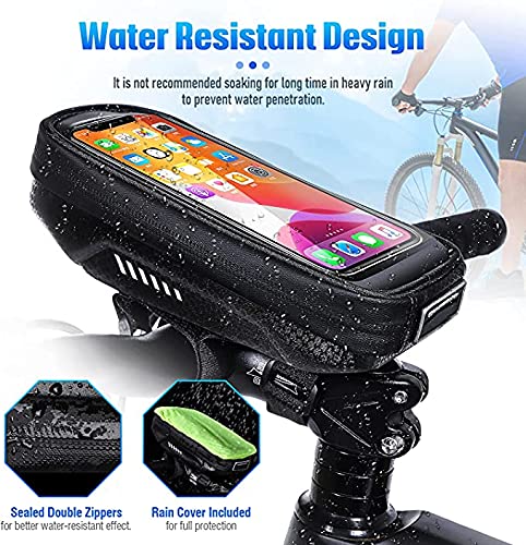 HUANLANG Bike Phone Mount Bag Bike Front Frame Top Tube Handlebar Bags Waterproof Bicycle Cell Phone Mount Case with Touch Screen Phone Holder for Bike Bag Shockproof,Bike Pouch for Phone Below 6.7"
