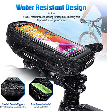 HUANLANG Bike Phone Mount Bag Bike Front Frame Top Tube Handlebar Bags Waterproof Bicycle Cell Phone Mount Case with Touch Screen Phone Holder for Bike Bag Shockproof,Bike Pouch for Phone Below 6.7"