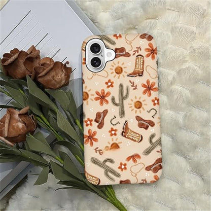 ZHEGAILIAN Case Compatible with iPhone 16 Plus,Denim Boots Cactus Design Phone Case,Matte Mixed Double-Layer Hard Shell+Soft Silicone TPU Shock Protective - color: Denim boots cactus, size: iPhone 16 Plus