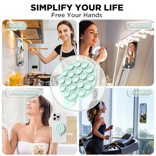 Magnetic Suction Cup Phone Mount, Compatible with MagSafe, Silicone Octo Cup Buddy Sticky Grip Holder for iPhone and Android, Removable Hands-Free Selfie/Video for TikTok, Mint Green - color: Mint Green