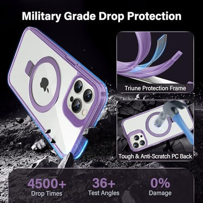 Magnetic Case for iPhone 13 Pro - [Built-in Invisible Stand] [Compatible with MagSafe] [Military Grade Drop Protection] Anti-Yellowing Hard Back Silicone Edge Cover, 6.1", Clear Purple - color: Clear Purple, size: iPhone 13 Pro 6.1''