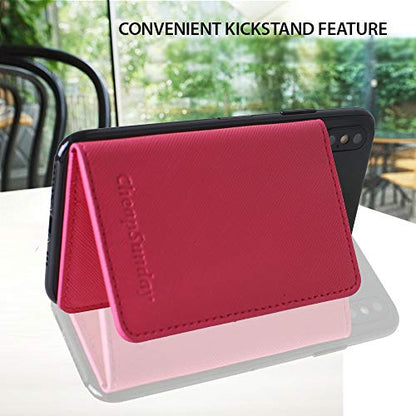 ID Card Holder for Back of Phone Leather Phone Wallet Stick On with Stand Flip Waterproof Leather Adhesive Wallet for Most Cellphones (Hot Pink) - color: Hot Pink