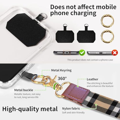 Phone Lanyard Crossbody Wrist Strap, Universal Adjustable Neck Strap for Phone Case Keys ID Badges - color: Luxury Brown Plaid