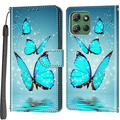 Case Wallet for Motorola Moto G Power 2025/2026, Three Butterfly | Kickstand, 3 Card Holder, Shockproof TPU Interior Shell, PU Leather, Magnetic Flip Cover, Lanyard Strap - color: Pic:10