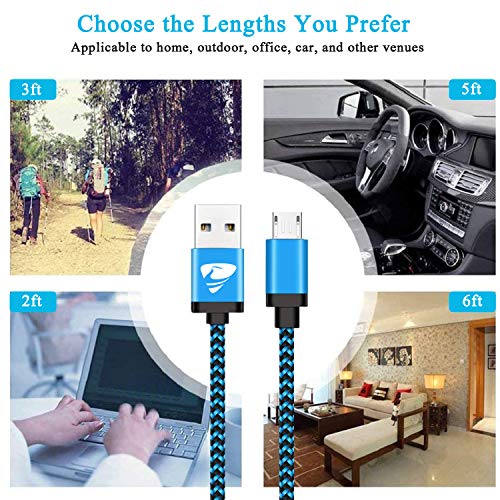 Aioneus Micro USB Cable Fast Android Cord Charger Cable 4Pack [2FT, 3FT, 5FT, 6FT] Cable Charging Cord for Samsung Galaxy S7 Edge S6 S5 J3 J3V J5 J7 J7V Note 5, LG K40 K22 K20, Kindle, Tablet, PS4