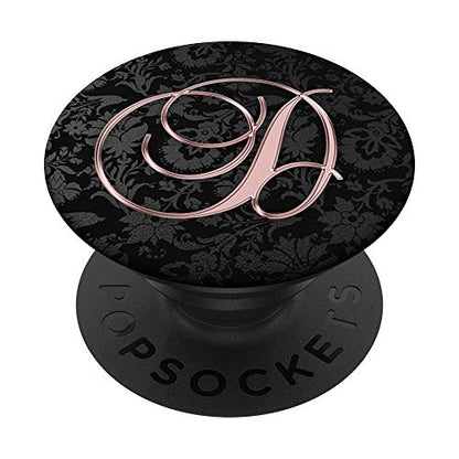 Letter D Golden Rose On Black Floral Design PopSockets PopGrip: Swappable Grip for Phones & Tablets