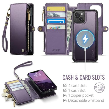 for iPhone 14 Plus - Phone Case Wallet Magnetic Detachable, Purple - color: Deep Purple, size: iPhone 14 Plus