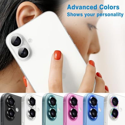 Designed for iPhone 16 and 16 Plus Camera Lens Protector, Metal Lens Cover 9H Tempered Glass Camera Cover Anti Scratch Shockproof Screen Protector - color: Pink