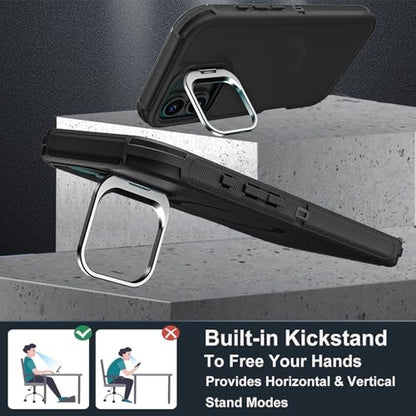 YKHJKLEC for iPhone 16 Plus Case, Military Grade 3 in 1 Heavy Duty Shockproof/Drop Proof/Dust Proof with Kickstand Case, with 2 x Tempered Glass Screen Protector & 1 x Wrist Strap (ZJ-Black/Black) - color: ZJ-Black/Black