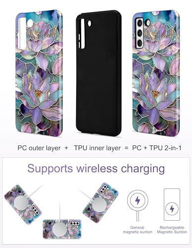 Magnetic Flower Case for Samsung Galaxy A16 5G, Purple | Compatible with MagSafe, Cute Aesthetic Stained Glass Lotus Floral, TPU and PC Protective Phone Cover for Women Girls - color: Purple Lotus
