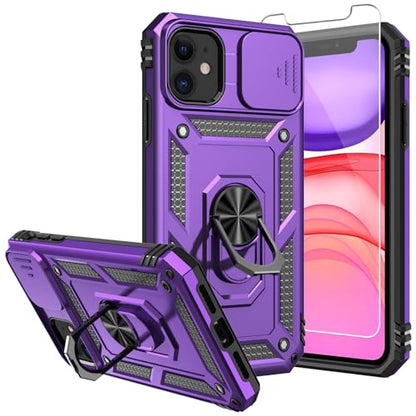 for iPhone 11 Case,with Screen Protectors and Camera Cover,[Military Grade] 16ft.Drop Tested Cover with Magnetic Kickstand Protective Case for iPhone 11 6.1 inch, Purple - color: Purple