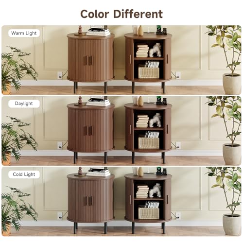 Oval End Table with Charging Station & Sliding Door (1, Walnut) - color: Walnut