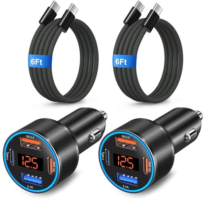 Car Charger USB C, 65W 4-Port Dual 12V USB-C & USB-A Car Phone Charger - color: Black, size: 2 Pack