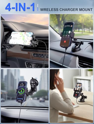 Wireless Car Charger Auto Clamping LED Car Charger Dash Windshield Air Vent - style: Dashboard