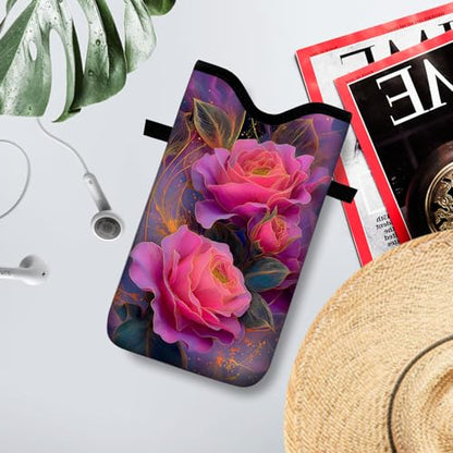 Neoprene Cell Phone Sleeve Pouch Case Bag with Crossbody Strap Neck Lanyard for Women 7.1 X 3.9 in Beautiful Flowers - color: Beautiful Flowers