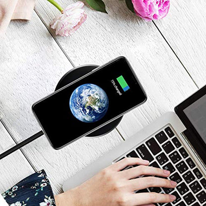 Wireless Charger Ultra Slim 10W Fast Wireless Charging Station Black Qi-Certified，Universal Wireless Charging Station Pad Compatible with Smart Phones and Other QI Devices(No AC Adapter,1 Pack)