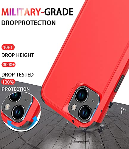 Diverbox for iPhone 14 Case [Shockproof] [Dropproof] [Tempered Glass Screen + Camera Lens Protector],Heavy Duty Protection Phone Case Cover for Apple iPhone 14 (Red-3in1) - color: RED-3in1