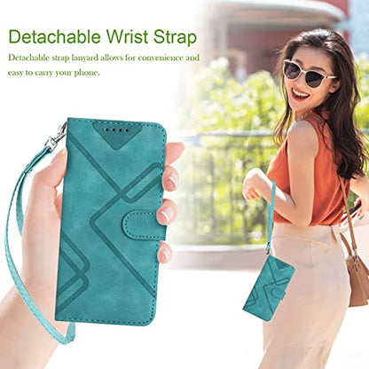 for Samsung S21 Case Wallet Card Holder Strap (Green) | PU Leather Pattern, Card Slots, Cash Pocket, Kickstand, Magnetic Closure, Flip Cover, TPU Inner, Shockproof Protective - color: Green