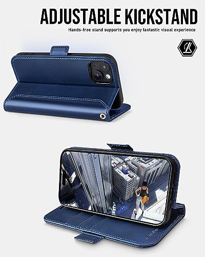 OCASE Compatible with iPhone 15 Wallet Case, PU Leather Flip Folio Case with Card Holders RFID Blocking Kickstand [Shockproof TPU Inner Shell] Phone Cover 6.1 Inch 2023, Retro Blue - color: Retro Blue