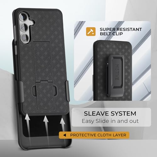 MOTIVE for Samsung Galaxy s23 Plus Case with Belt Clip, Kickstand | 6.6" | Ranger v1 Series, Black, 360° holster, open-top/bottom port access grip, slim - size: S23 Plus