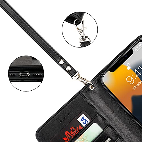 Bocasal Detachable Wallet Case Card Holder for iPhone 13, Black | RFID Blocking Kickstand Card Slots Holder PU Leather Magnetic Shockproof Wrist Strap Removable Flip Protective Cover 6.1 inch - color: Black