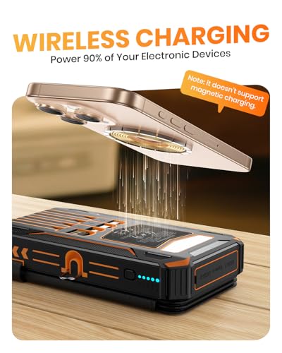 SOARAISE Solar Power Bank 48000mAh Wireless Portable Charger with 4 Cables - color: Orange