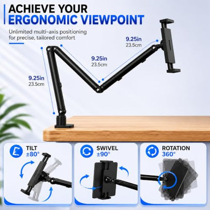 Tablet Arm Mount for Desk, 30” Long iPad Holder with C-Clamp, 4.7-15.6 in