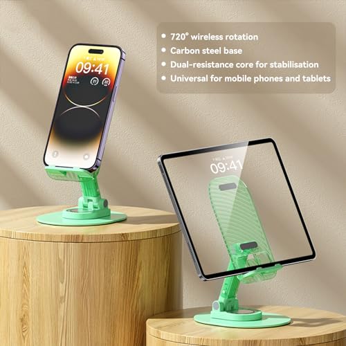 Foldable Desktop Phone Holder, Phone Holder on Desk Compatible with iPhone15, 14, 13 Pro Max Mini, Suitable for 3.5-12.9 inch Phones and Tablet Computer. (Green) - color: Green