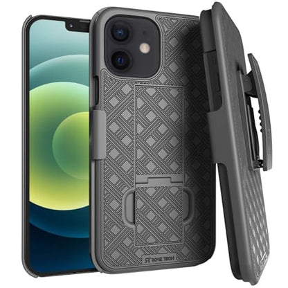 Designed for iPhone 12 Mini Case with Belt Clip Holster | Rugged Holster & Protective Phone Case Combo with Anti-Slip Texture - Black - style: iPhone 12 Mini