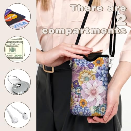 Universal Phone Sleeve Pouch with Crossbody Strap 7.6 X 4.3 Inches Shockproof Water Resistant Mobile Protection Bag-Purple Boho Floral Neoprene Phone Pouch Bag - color: Purple Boho Floral-Phone Pouch