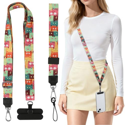 Phone Lanyard Crossbody & Neck, Adjustable Cell Phone Wrist Strap - color: Cats