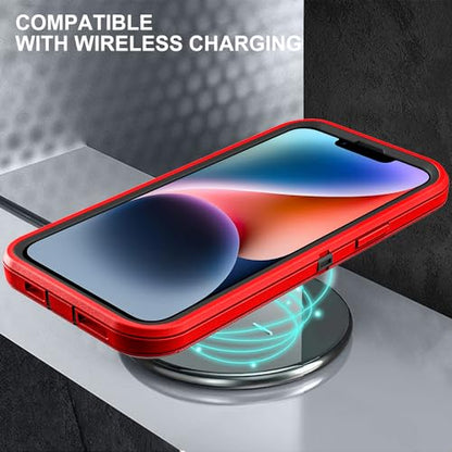 YKHJKLEC for iPhone 13/iPhone 14, Military Grade 3 in 1 Heavy Duty Shockproof/Drop Proof/Dust Proof Case with 2Pcs Tempered Glass Screen Protector (Red/Black) - color: Red/Black