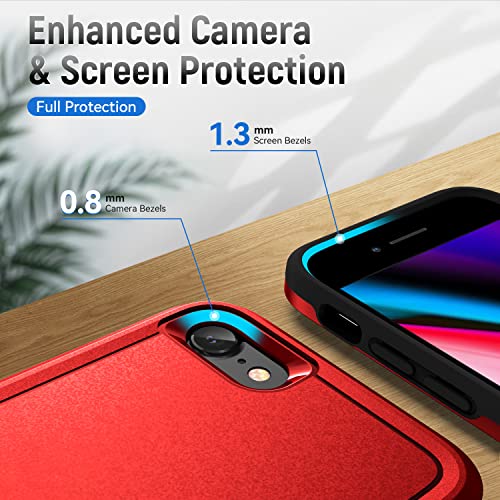 for iPhone SE Case 2022(3rd)/2020(2nd)/iPhone 7/8 Case, with Screen Protector,[Military Grade Drop Tested] Heavy-Duty Tough Rugged Shockproof Protective Phone Case, Red - color: Red