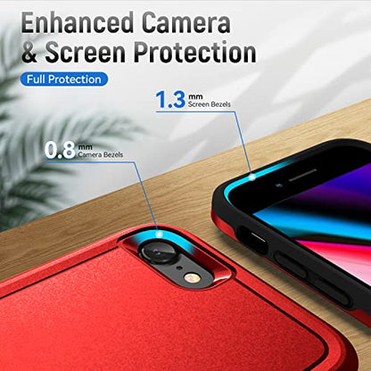 for iPhone SE Case 2022(3rd)/2020(2nd)/iPhone 7/8 Case, with Screen Protector,[Military Grade Drop Tested] Heavy-Duty Tough Rugged Shockproof Protective Phone Case, Red - color: Red
