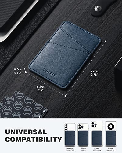 VULKIT Phone Card Holder Wallet Leather Adhesive Pocket RFID Blocking Credit Card Sleeves Stick Back of Phone Smartphones - color: Navy