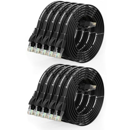 CableGeeker Cat 6 Flat Ethernet Cable 3ft 10Pack, 10Gbps, Black - color: Black-Flat, size: 3ft, style: 10 Pack