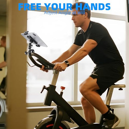 Tablet Holder for Microphone Stand/Treadmill/Spin Bike/Stroller/Golf Cart/Handlebar/Stationary Bike, Phone iPad Holder Mount for iPad Pro 12.9, Galaxy Tabs, iPhone(4.7-13”)
