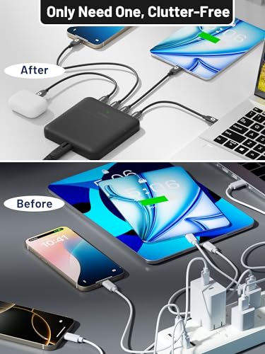 USB C Charging Station Slim, 67W Max 4-Port GaN Desktop Charger - color: Black