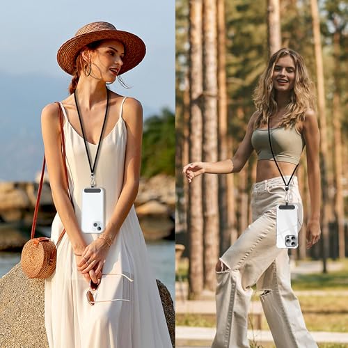 Phone Lanyard Crossbody, 2 Pack Adjustable Double Buckle Nylon Neck Cell Phone Lanyards, 2x Wrist Phone Straps and 2 Pack Phone Tether Pads Compatible with iPhone & Most Mobile Phones - color: Black+gray
