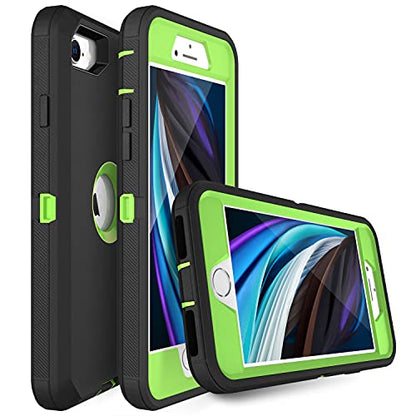 MXX Case Designed for iPhone SE Case 2020 /SE 2022 Heavy Duty Protective with Screen Protector [3 Layers] Rugged Rubber Protection Cover & Rotating 360 Degree Belt Clip SE 3rd/2nd Gen (Green/Black) - color: Green/Black