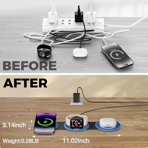 HICOBER 3IN1 Wireless Charging Station for iPhone, Watch, AirPods,LightBlue - color: Light Blue