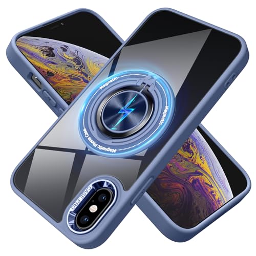 for iPhone Xs Case and iPhone X Case Compatible with Magnetic Blue | With Ring Holder,Transparent Hard PC,Rotated Ring Holder Kickstand Phone Case 5.8in,Blue JUS12-38 - color: Blue