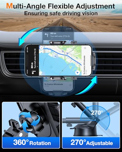 HTU Car Phone Holder【2026 Upgraded 100+LBS Suction & Safety Cert】 Cell Phone Car Mount for Truck Heavy Duty Phone Holder for Dashboard/Windshield/Vent for iPhone 17 16 Pro Max, Purple - color: Purple