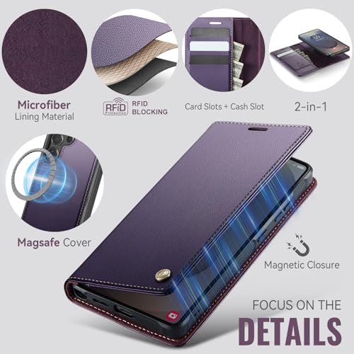 for Samsung Galaxy S26 Ultra 2in1 Detachable Wallet Case, Purple | Compatible with Magsafe, Magnetic, RFID Blocking Card Holder, Shockproof, Kickstand, Wireless Charging, PU Leather Flip Cover - color: (Detachable 2 in 1)-Purple, size: Galaxy S26 Ultra