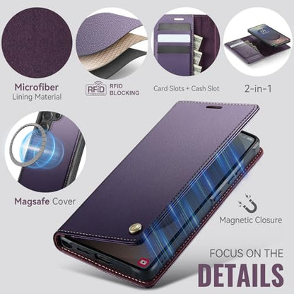 for Samsung Galaxy S26 Ultra 2in1 Detachable Wallet Case, Purple | Compatible with Magsafe, Magnetic, RFID Blocking Card Holder, Shockproof, Kickstand, Wireless Charging, PU Leather Flip Cover - color: (Detachable 2 in 1)-Purple, size: Galaxy S26 Ultra