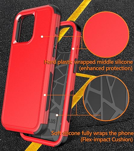 Diverbox for iPhone 15 Pro Case [Shockproof] [Dropproof] [Tempered Glass Screen Protector ],Heavy Duty Protection Phone Case Cover for Apple iPhone 15 Pro 6.1 inch (Red) - color: Red